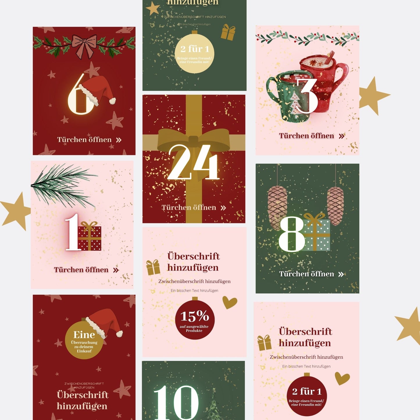 Social Media Adventskalender Template Set Pastell ✨ | Canva Vorlagen für Instagram, Facebook & Pinterest