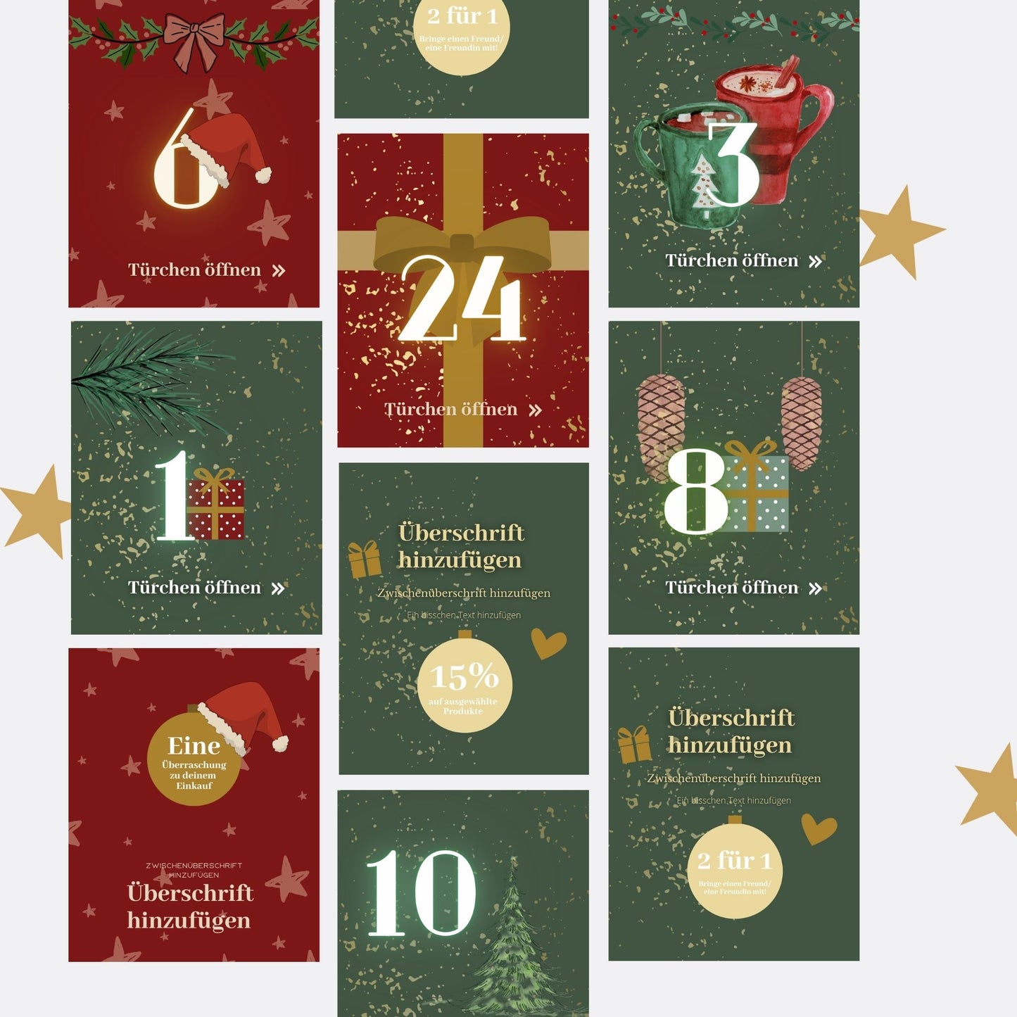 Social Media Adventskalender Template Set Tannenbaum ✨ | Canva Vorlagen für Instagram, Facebook & Pinterest