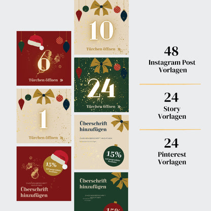 Digitaler Adventskalender Canva Vorlage Instagram Social Media Pinterest