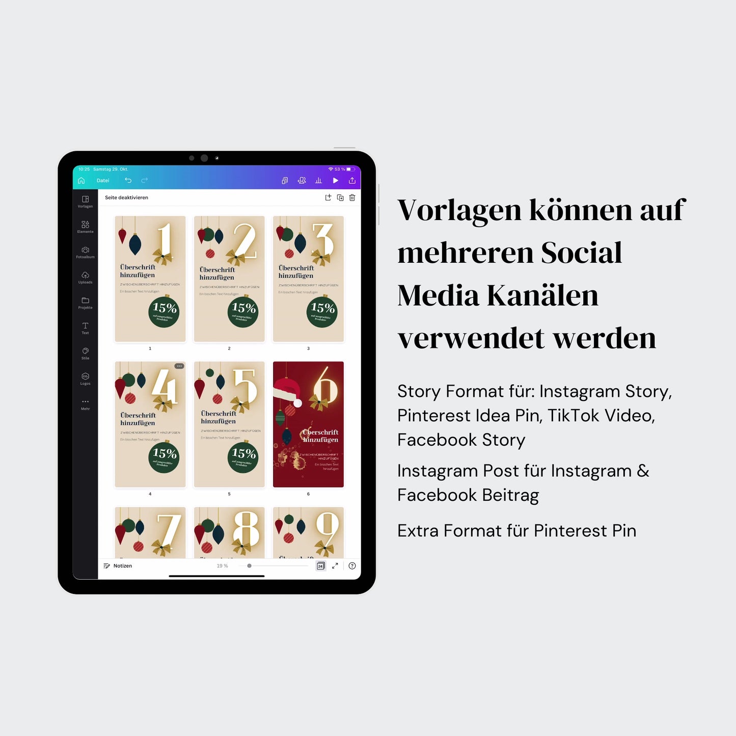 Digitaler Adventskalender Canva Vorlage Instagram Social Media