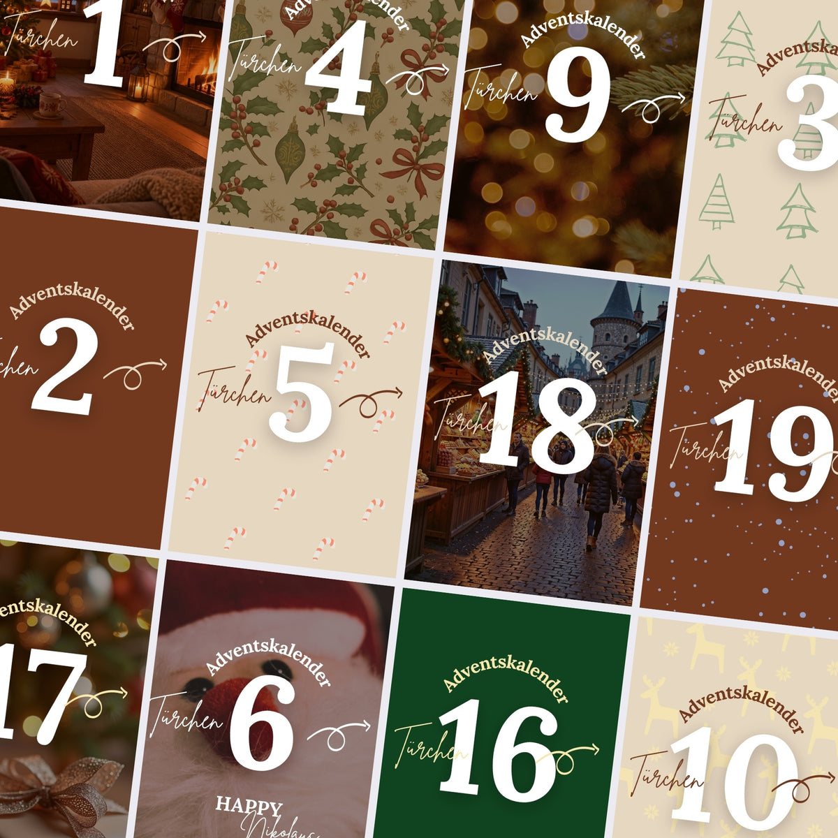Canva Social Media Adventskalender mit verschiedenen Weihnachtsdesigns