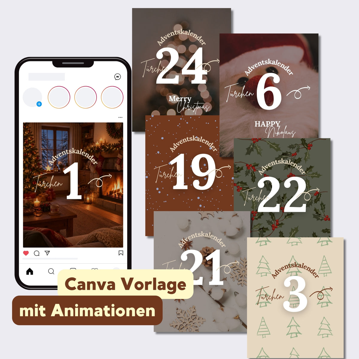 Social Media Adventskalender mit 24 animierten Canva Post Vorlagen