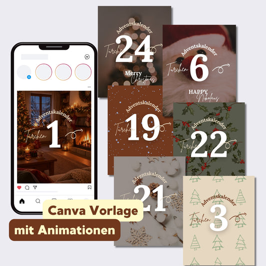Social Media Adventskalender mit 24 animierten Canva Post Vorlagen