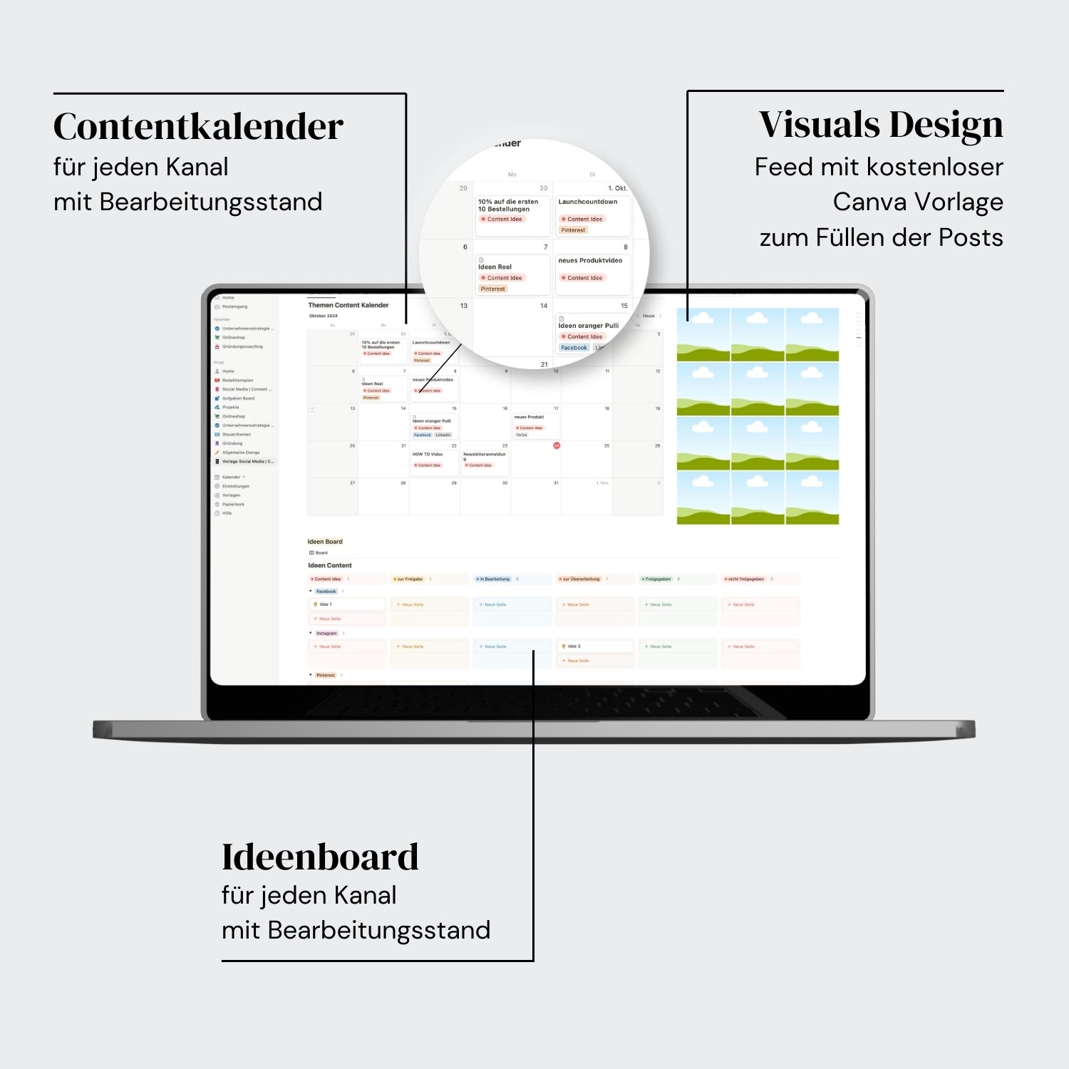 Social Media Content Kalender Notion Vorlage | Social Media Planner