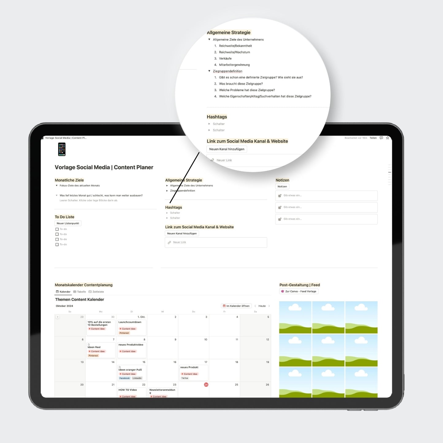 Social Media Content Kalender Notion Vorlage | Social Media Planner