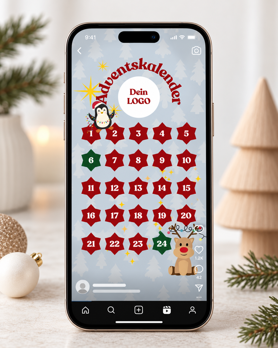 Instagram Adventskalender Reel Vorlage mit 24 Adventstagen