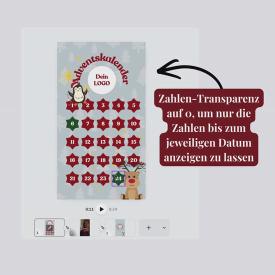 Animierte Instagram Adventskalender Canva Reel Vorlage für 24 Tage